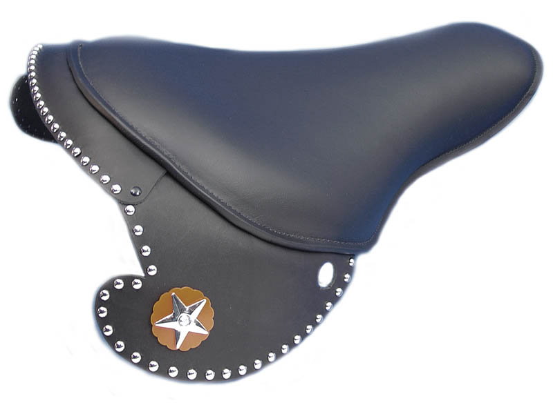 Black Leather Buddy Seat with Skirt for 1929-1984 Models