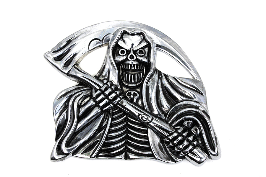 Pewter Grim Reaper with Sickle Emblem - Click Image to Close